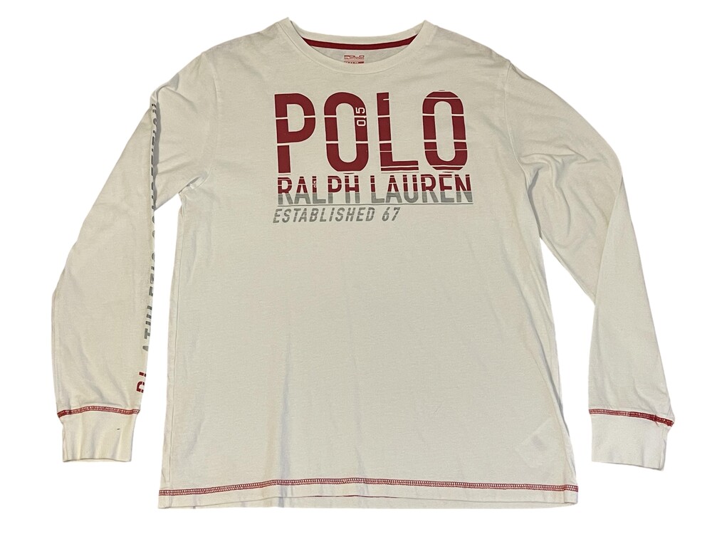 Polo Ralph Lauren Shirt Mens Large White Long Sleeve POLO Logo Graphic Tee